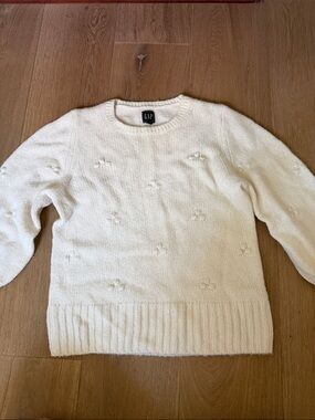 GAP white/Cream Knit Crewneck Sweater with Subtle Dot Texture